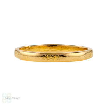 Vintage 22ct Gold Wedding Ring, Faceted Engraved 1950s 22k Ladies Band. Size L.5 / 6.