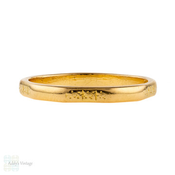 Vintage 22ct Gold Wedding Ring, Faceted Engraved 1950s 22k Ladies Band. Size L.5 / 6.