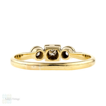 Vintage Three Stone Art Deco Diamond Engagement Ring, 18ct Yellow Gold & Platinum.