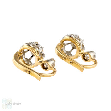 Antique French 1900s Diamond Earrings, 18ct 18k Gold Dormeuse Drop Earrings.
