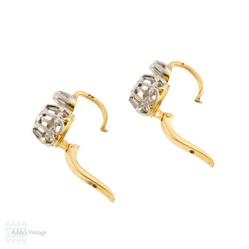 Antique French 1900s Diamond Earrings, 18ct 18k Gold Dormeuse Drop Earrings.
