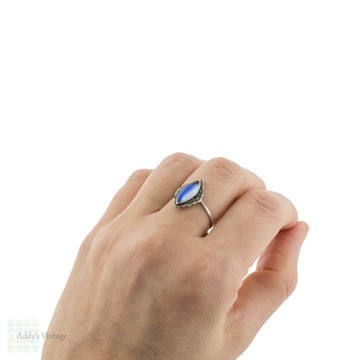 Art Deco Butterfly Wing & Paste Sterling Silver Ring. Thomas L Mott, Circa 1930s.