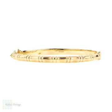 Bamboo Bangle Bracelet, Estate Vintage 9ct 9k Yellow Gold.