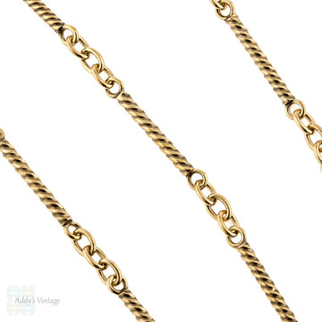 Antique 9ct Gold Bar Chain, Twisted Link 9k Victorian Necklace. 52 cm / 20.5 inches.