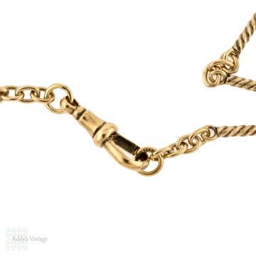 Antique 9ct Gold Bar Chain, Twisted Link 9k Victorian Necklace. 52 cm / 20.5 inches.