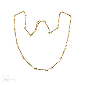 Antique 9ct Gold Bar Chain, Twisted Link 9k Victorian Necklace. 52 cm / 20.5 inches.