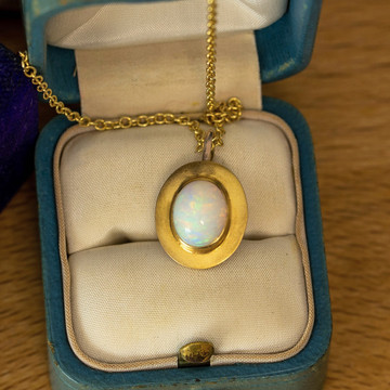 RESERVED Opal Pendant 14k Yellow Gold Bezel Set Converted Antique Pendant. 9ct Chain.