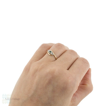 Green Tourmaline & Diamond Three Stone Engagement Ring, Vintage 1920s, 9ct & Platinum.