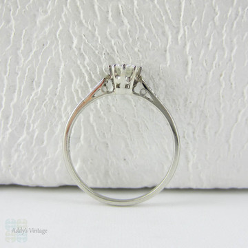 Vintage Platinum & Diamond Engagement Ring. Traditional Crown Setting Solitaire with Accent Diamonds.