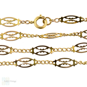 Vintage 9ct Gold Filigree Chain, 9k Mid Century Fancy Link Necklace. 51 cm / 20 inches.