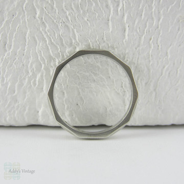 Vintage Engraved Platinum Wedding Ring. Scroll Flourish Engraving on a Faceted Platinum Band by Charles Green & Sons.