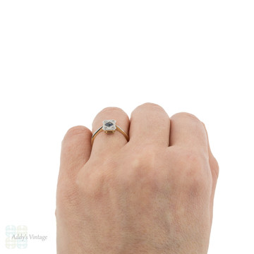 Art Deco Sapphire & Diamond Engagement Ring, Rectangle 1920s Ring, 18ct & Platinum.