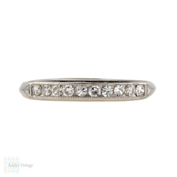 Art Deco Platinum Diamond Wedding , 10 Stone Half Hoop Knife Edge Band by Bristol.