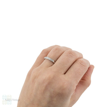 Art Deco Platinum Diamond Wedding , 10 Stone Half Hoop Knife Edge Band by Bristol.
