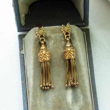 Victorian Tassel Earrings, 9ct 9k Yellow Gold Antique Dangle Earrings. 