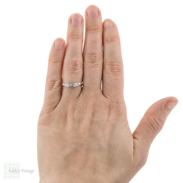 Filigree Platinum Wedding Ring, Vintage Curved Diamond Band for Set.