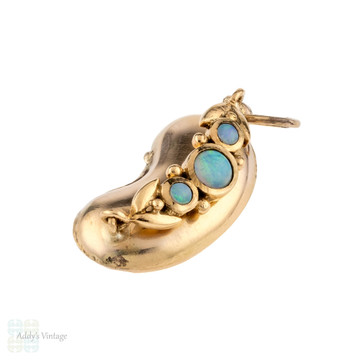 Opal 9ct Gold Lucky Bean Charm, Antique Edwardian 9k Pendant. 