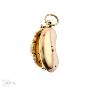 Opal 9ct Gold Lucky Bean Charm, Antique Edwardian 9k Pendant. 