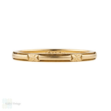 Floral Engraved Wedding Ring, Narrow Flower 14k Band by ArtCarved. Circa 1930s, Size N.5 / 7.