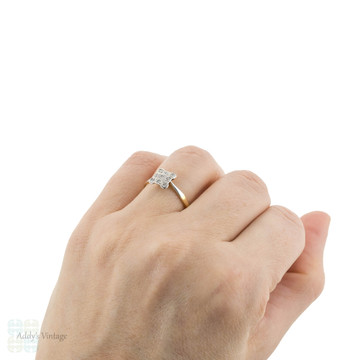 Square Art Deco Diamond Engagement Ring, 1920s Cluster Ring in 18ct & Platinum.