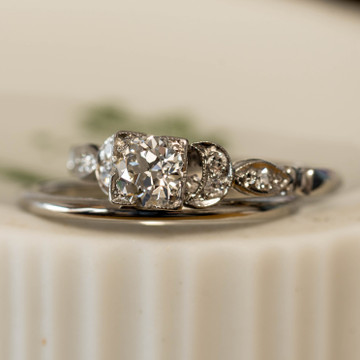 Art Deco Engagement Ring, Old European Cut Diamond 1930s Platinum Ring.