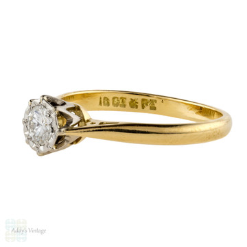 Diamond Engagement Ring, Vintage 0.24 ct Solitaire in 18ct 18k Yellow Gold.