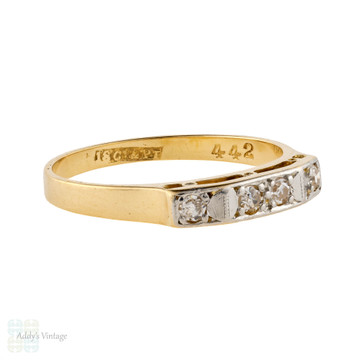 Vintage 4 Stone Diamond Wedding Ring, 1930s 18ct Gold & Platinum Ladies Band.
