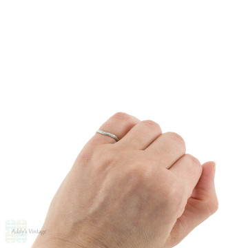 Engraved Curved Platinum Wedding Band, Vintage Flower Ladies Shaped Ring. Size J / 5.