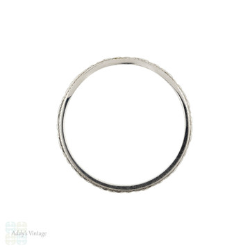 Engraved Curved Platinum Wedding Band, Vintage Flower Ladies Shaped Ring. Size J / 5.