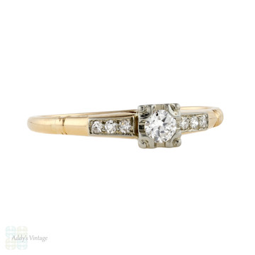 Vintage 1940s Diamond Engagement Ring, Old Cut Diamond 14k Yellow Gold.