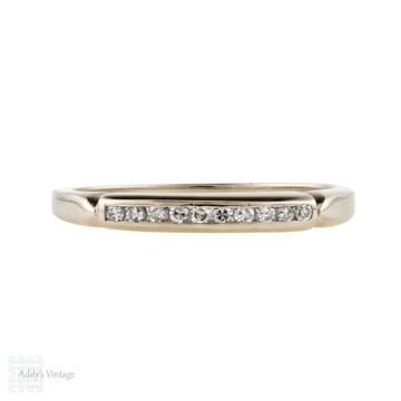 Vintage 14k White Gold Diamond Wedding Ring, Ten Stone Half Hoop Band.
