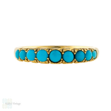 Antique Turquoise 18ct Band, Victorian 9 Stone Graduated 18k Half Hoop Ring.