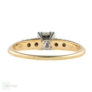 Old European Cut Diamond Engagement Ring, 14K Gold Two-Tone Vintage 1940s Band.