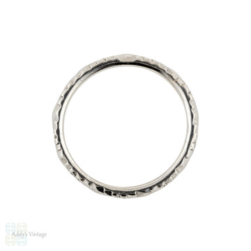 Antique Platinum Engraved Wedding Ring, Forget Me Not Flower Pattern Ladies Band. Size M / 6.25.