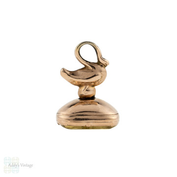 Antique Fly & Swan Intaglio, Victorian Gold Fill Watch Fob Seal. Circa 1800s.