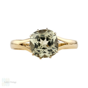 Cushion Cut Sapphire Ring, Antique Square Yellow Gemstone 9ct 9k Yellow Gold Single Stone.