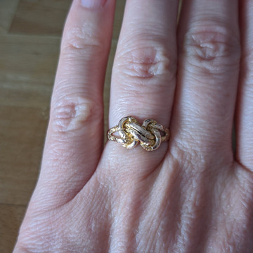 RESERVED Love Knot 9ct Band, Antique Edwardian Engraved 9k Rose Gold Ring.