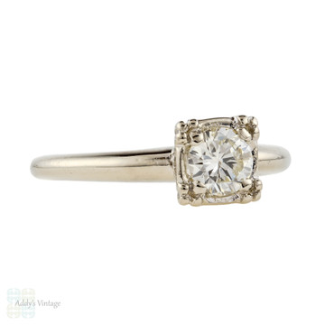 Vintage 1940s 14k Round Brilliant Diamond Solitaire Engagement Ring