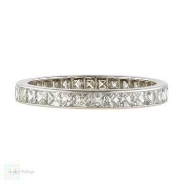 Platinum French Cut Diamond Eternity Ring, Full Hoop Wedding Band. Size O / 7.25.