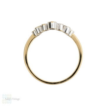Ruby & Diamond Curved Wedding Band, 14k Gold Art Deco Style Wishbone Chevron Ring.
