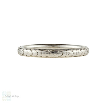 Antique Engraved Platinum Wedding Ring, Orange Blossom Flowers Ladies Band. Size J / 4.75. 