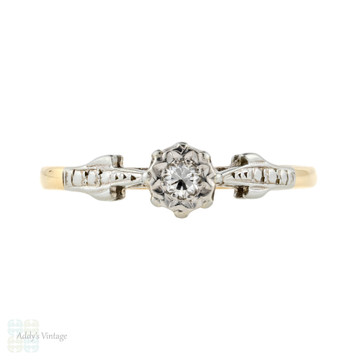 Vintage Single Stone Diamond Engagement Ring, Art Deco 18ct Engraved Setting.