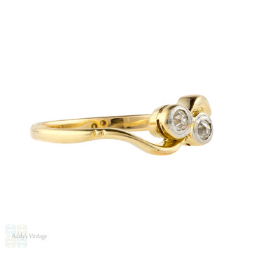 RESERVED Old Cut Diamond Toi et Moi Twist Ring, 18ct Gold Unique Antique Engagement Ring.