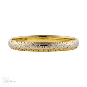 LAYAWAY Two-Tone 18k Engraved Wedding Band, Floral Etched 18ct Gold Ring. Size Q.5 / 8.5.