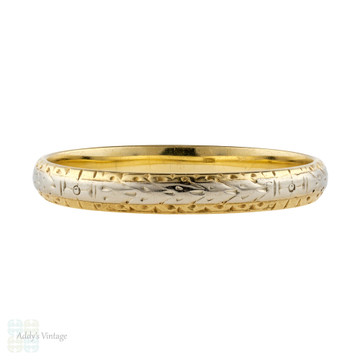 LAYAWAY Two-Tone 18k Engraved Wedding Band, Floral Etched 18ct Gold Ring. Size Q.5 / 8.5.