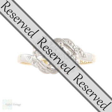 RESERVED Vintage Three Stone Engagement Ring, 18ct Platinum Engraved Winged Twist Bypass Design.