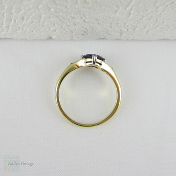 Vintage Amethyst Engagement Ring with Diamond Accents in 18 Carat Yellow Gold. Bright Purple Oval Cut Amethyst.