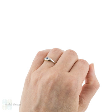 Sapphire & Diamond Vintage Three Stone Engagement Ring, 18ct Gold & Platinum Square Setting.