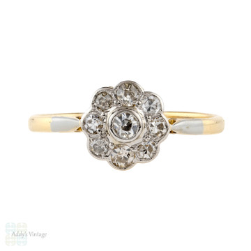 Antique Diamond Daisy Flower Engagement Ring, Circa 1900s, 18ct & Platinum.