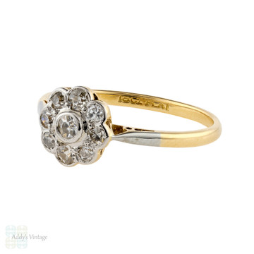 Antique Diamond Daisy Flower Engagement Ring, Circa 1900s, 18ct & Platinum.